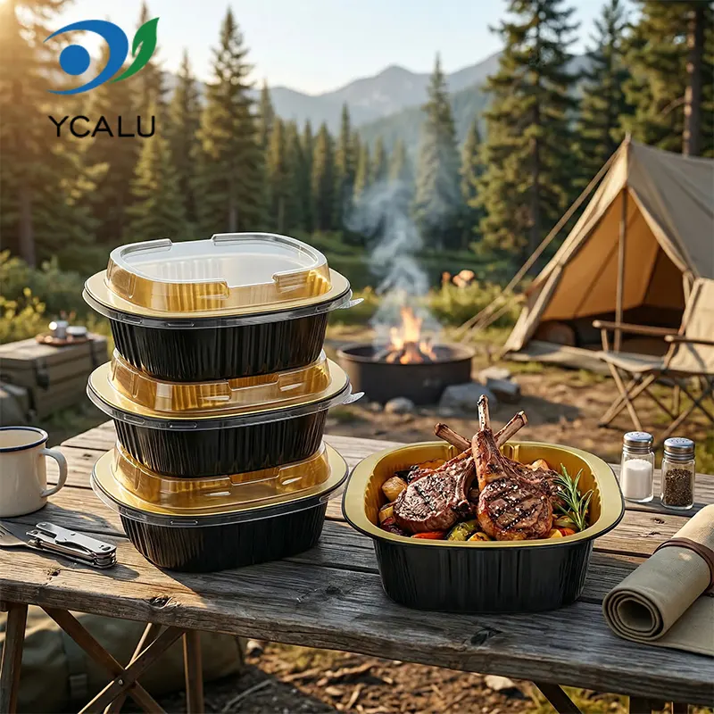 Kertakäyttöiset binauraaliset neliönmuotoiset laatikot mustakultaiset alumiinifoliosäiliöt