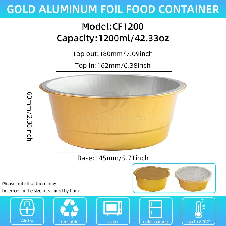 Kertakäyttöiset kultaiset pyöreät alumiinifolioastiat