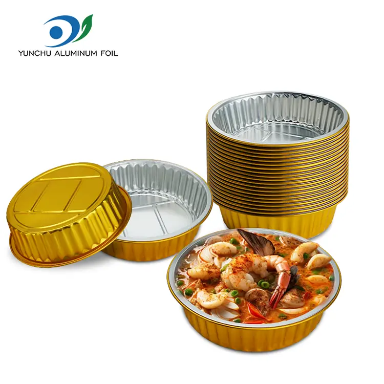 Kertakäyttöiset gratin kultaiset pyöreät alumiinifolioastiat