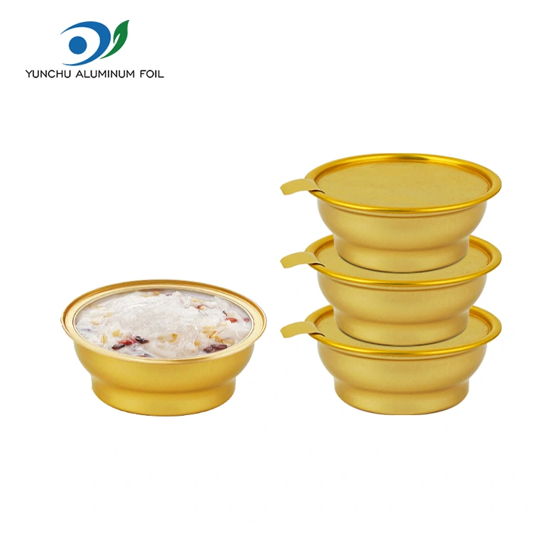 Kertakäyttöinen pyöreä takeaway -laatikko pieni kultainen kulhoalumiinifolioastia Kertakäyttöinen pyöreä takeaway -laatikko pieni kultainen kulhoalumiinifolioastia