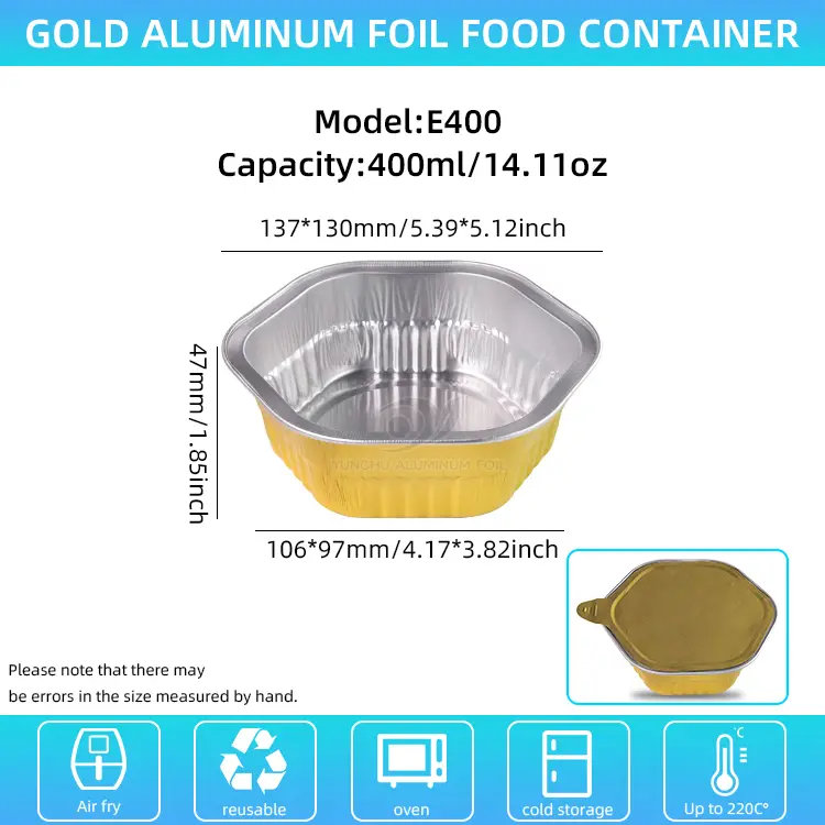 Kuusikulmainen takeaway Lämmö suljettu sileäseinämä alumiinifolioastiat