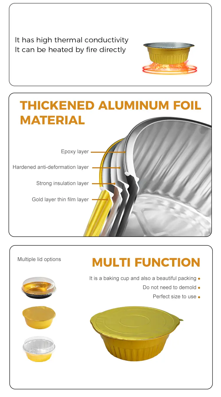 Disposable Camping Golden Round Aluminum Foil Containers