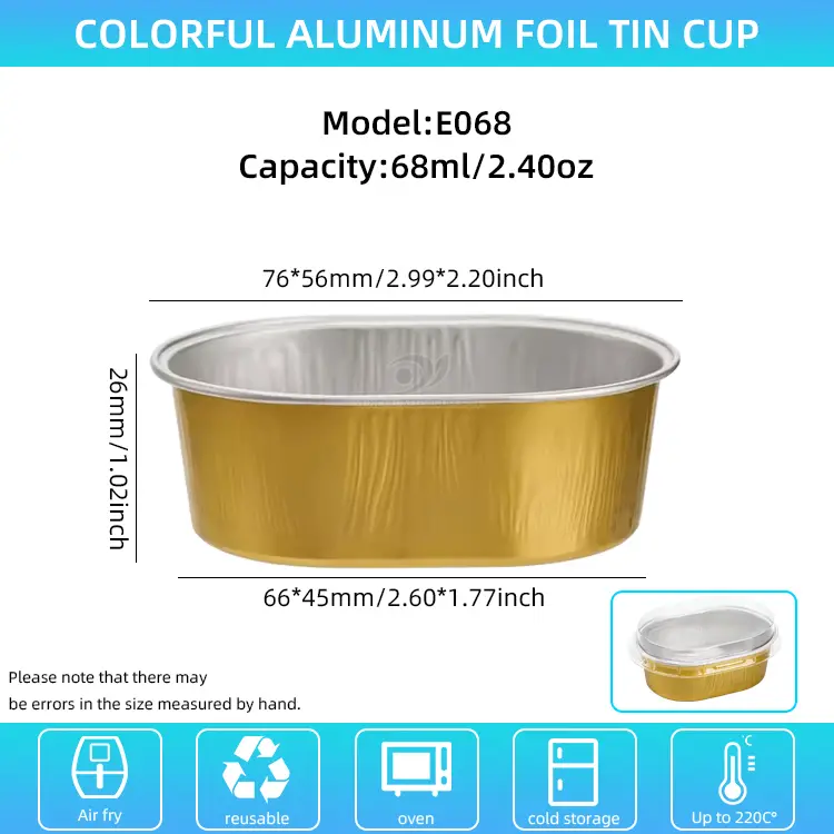 Soikeat vaaleaseinäiset alumiinifoliosäiliöt