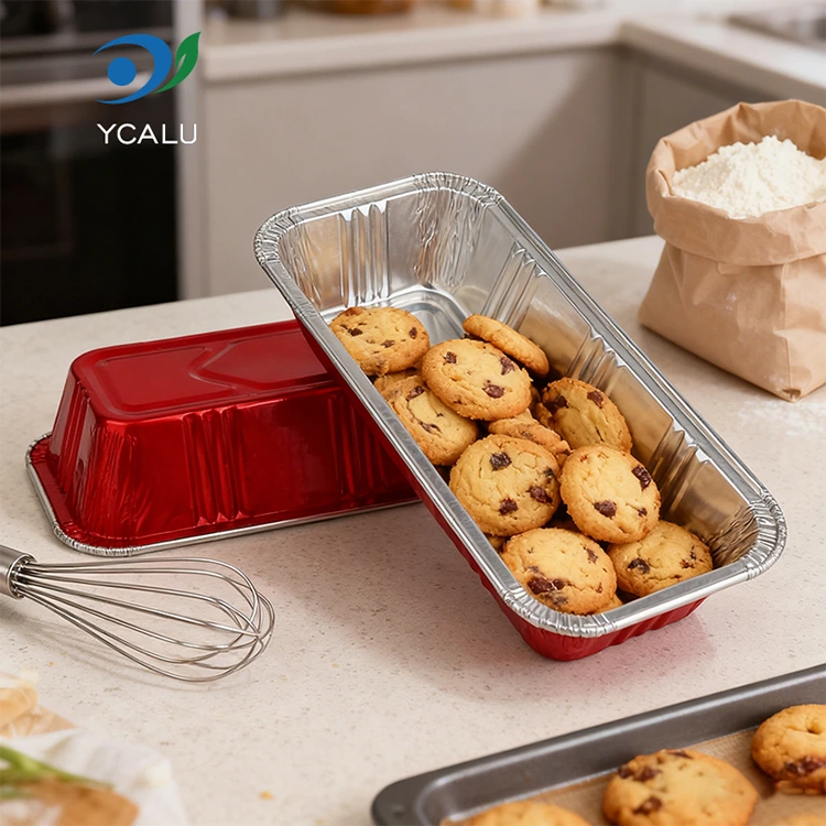 Suorakaiteen muotoinen punainen leipomo catering hopea alumiinifolio astiat